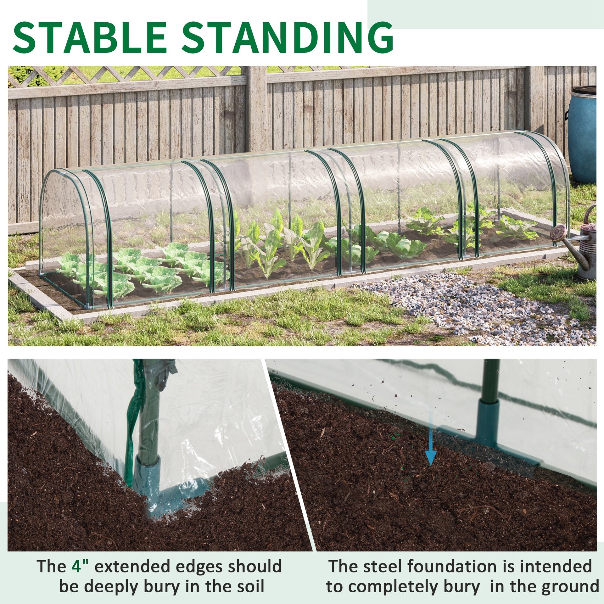 Outsunny 13' L x 3' W x 2.5' H Portable Tunneled Greenhouse with 4 Zippered Doors, Water/UV Fighting PVC Cover