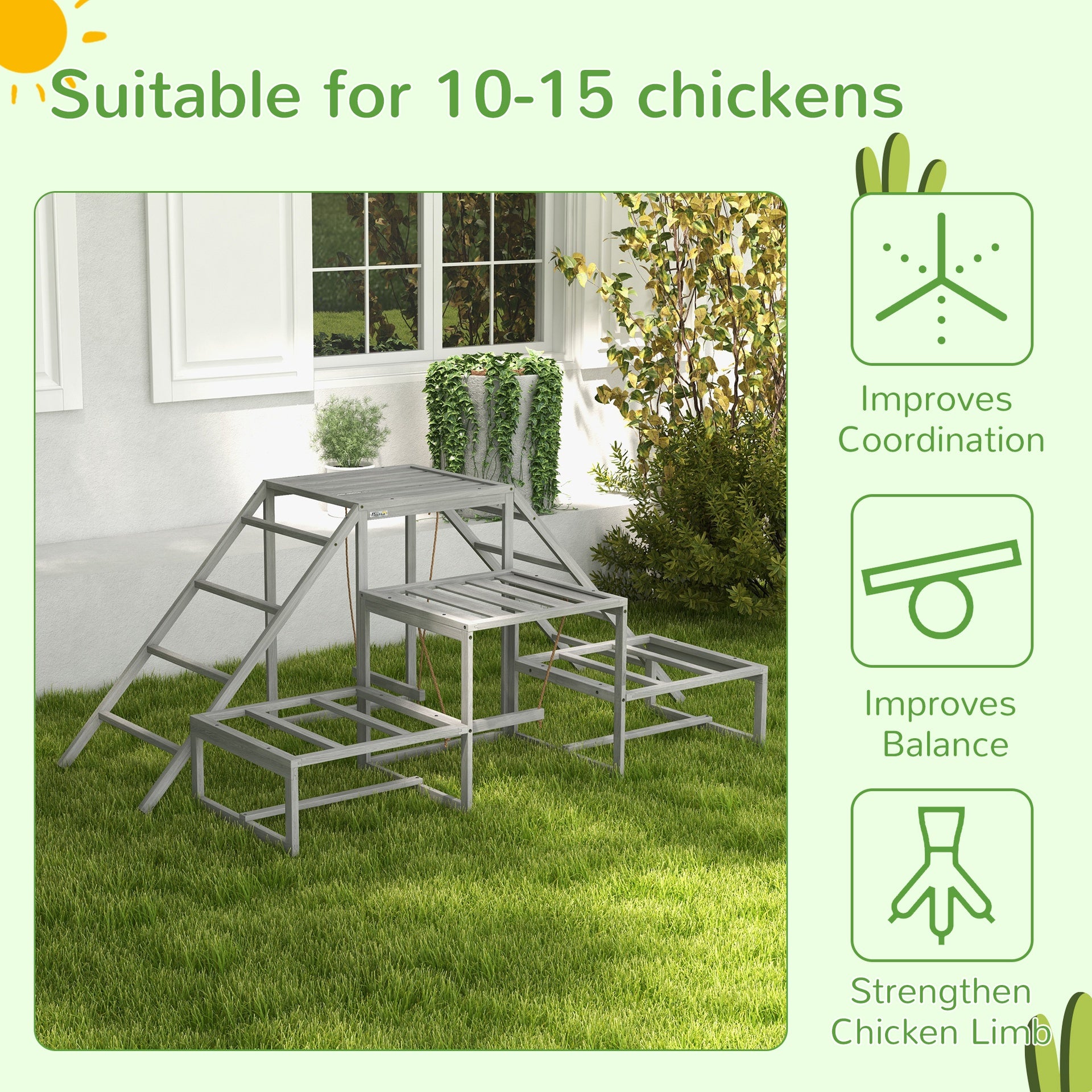 PawHut Chicken Roost Toys for Chickens Hens, Coop Accessories with Wood Stand, Ladder Platforms, for 10-15 Chickens