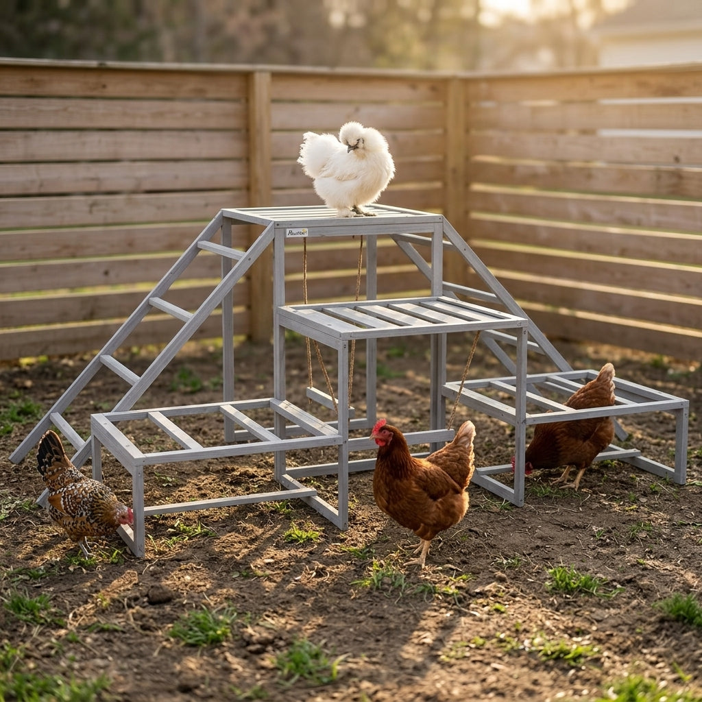 PawHut Chicken Roost Toys for Chickens Hens, Coop Accessories with Wood Stand, Ladder Platforms, for 10-15 Chickens