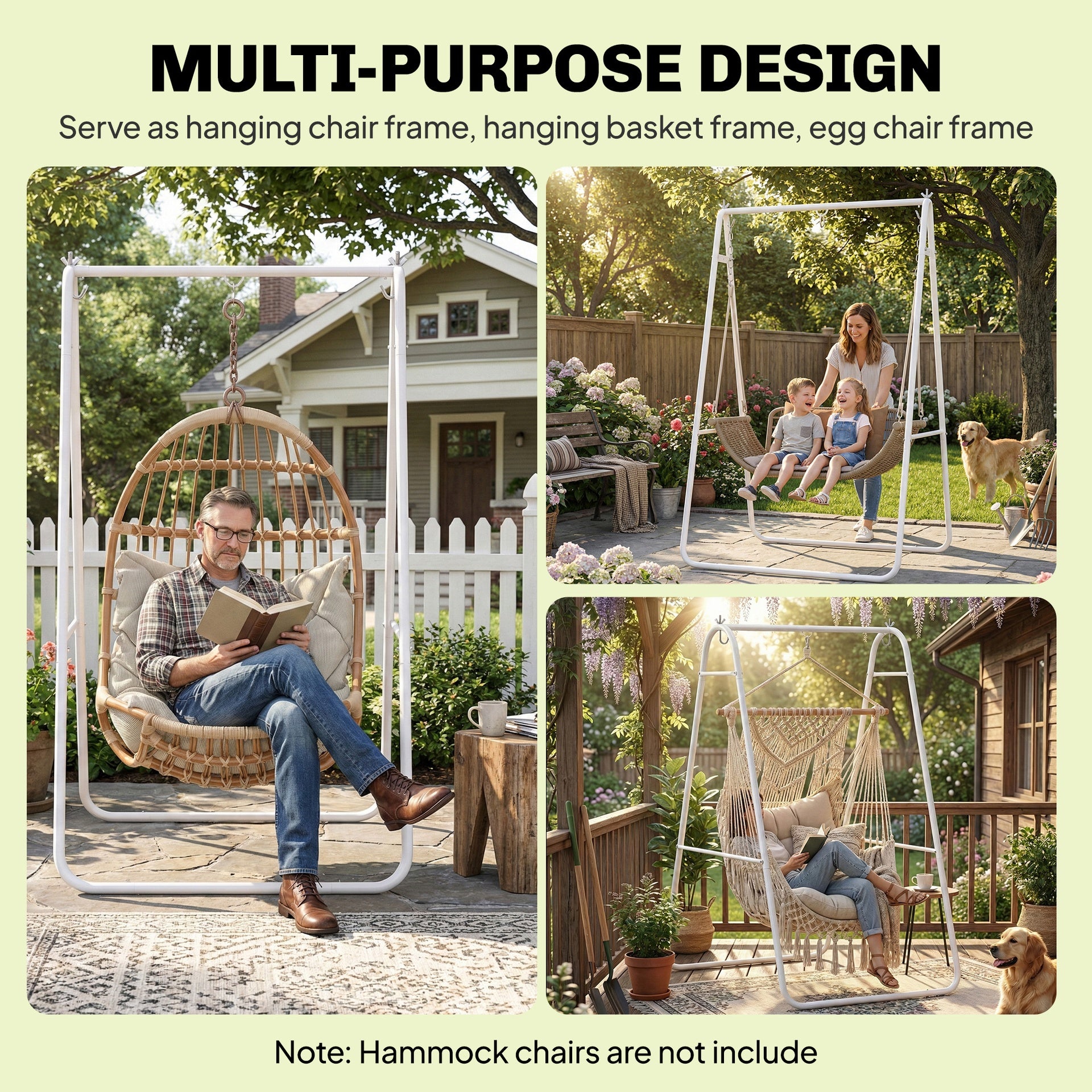 Outsunny Hammock Chair Stand Only Heavy Duty Solid Steel A-Frame for Hanging Hammock, Egg Chair, Max Load 330 LBS, White