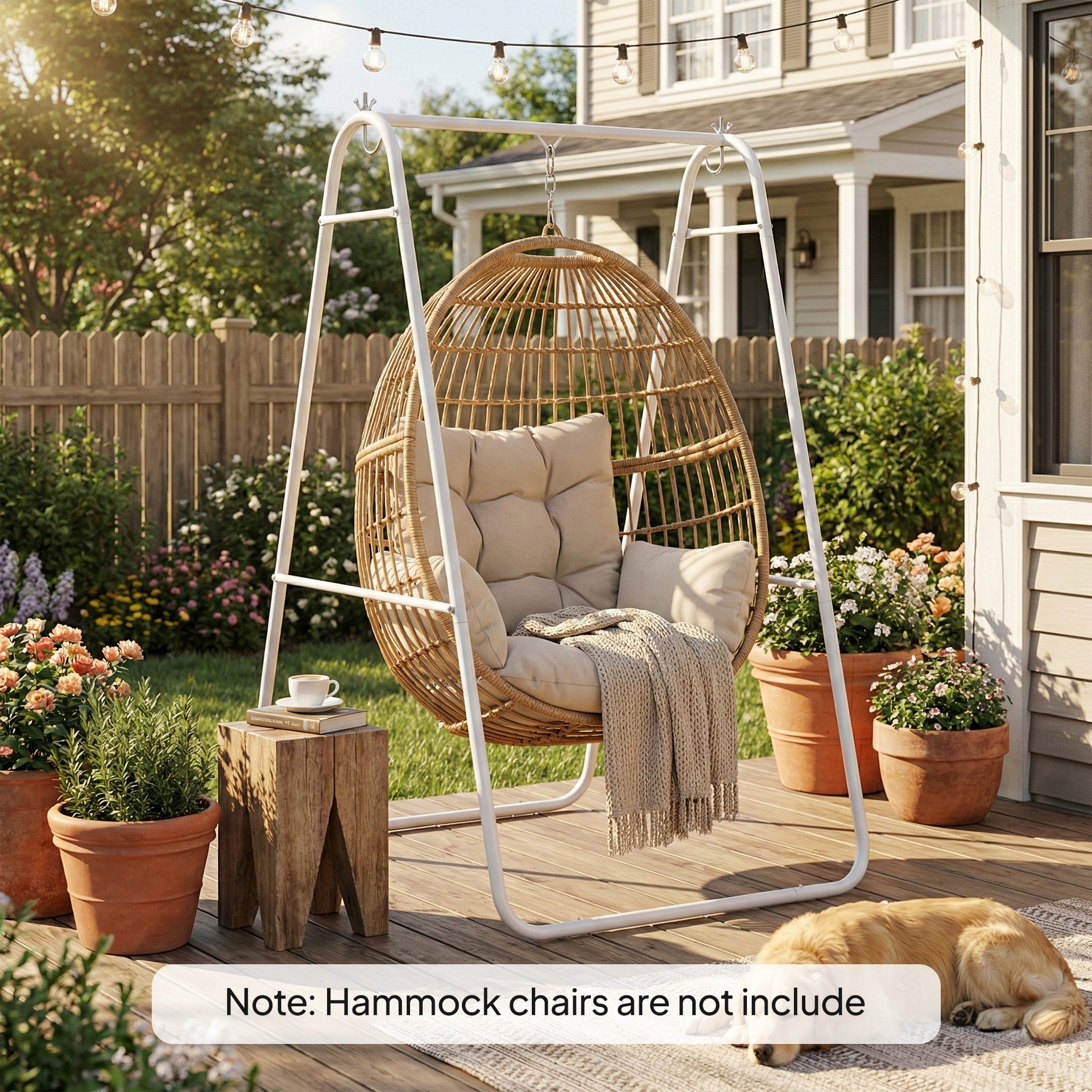 Outsunny Hammock Chair Stand Only Heavy Duty Solid Steel A-Frame for Hanging Hammock, Egg Chair, Max Load 330 LBS, White