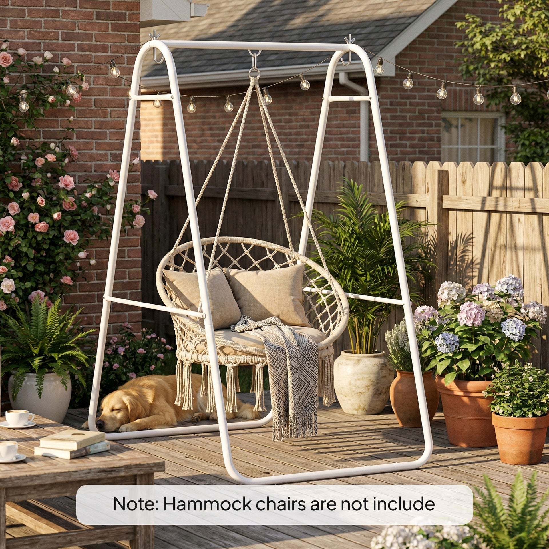 Outsunny Hammock Chair Stand Only Heavy Duty Solid Steel A-Frame for Hanging Hammock, Egg Chair, Max Load 330 LBS, White