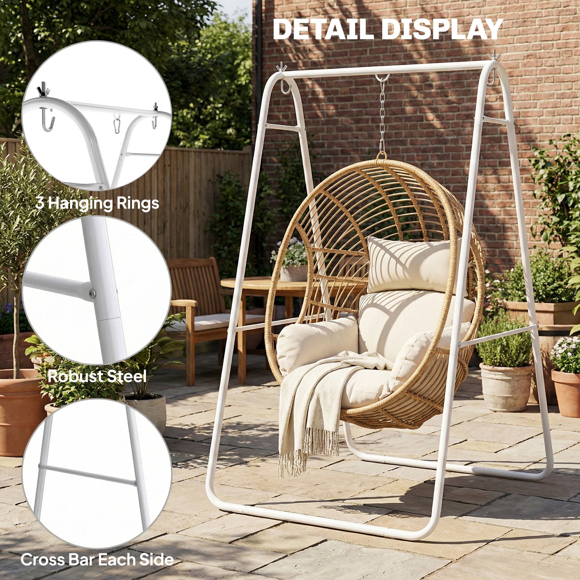 Outsunny Hammock Chair Stand Only Heavy Duty Solid Steel A-Frame for Hanging Hammock, Egg Chair, Max Load 330 LBS, White