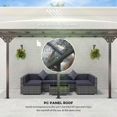 Outsunny 14.5' x 10' Aluminum Polycarbonate Pergola with UV Blocking for Outdoor Wall-Mounted Use, Family Shade, Gray