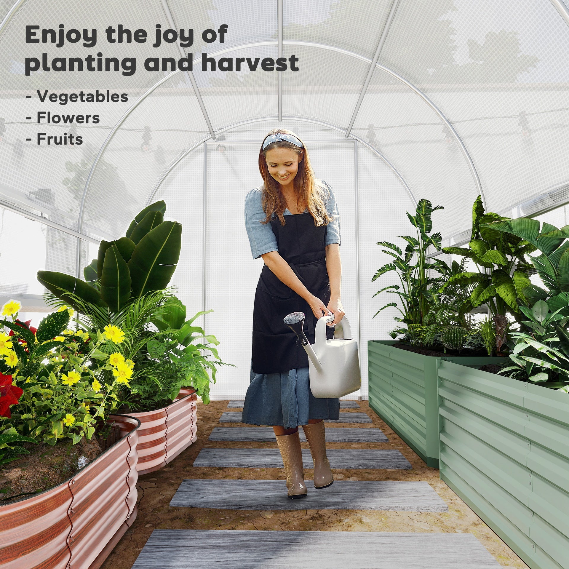 Outsunny 9.7' x 6.5' x 6.5' Walk-in Tunnel Greenhouse, Outdoor Green House with Anti-Tear PE Cover, Zipper Doors and Mesh Windows, White