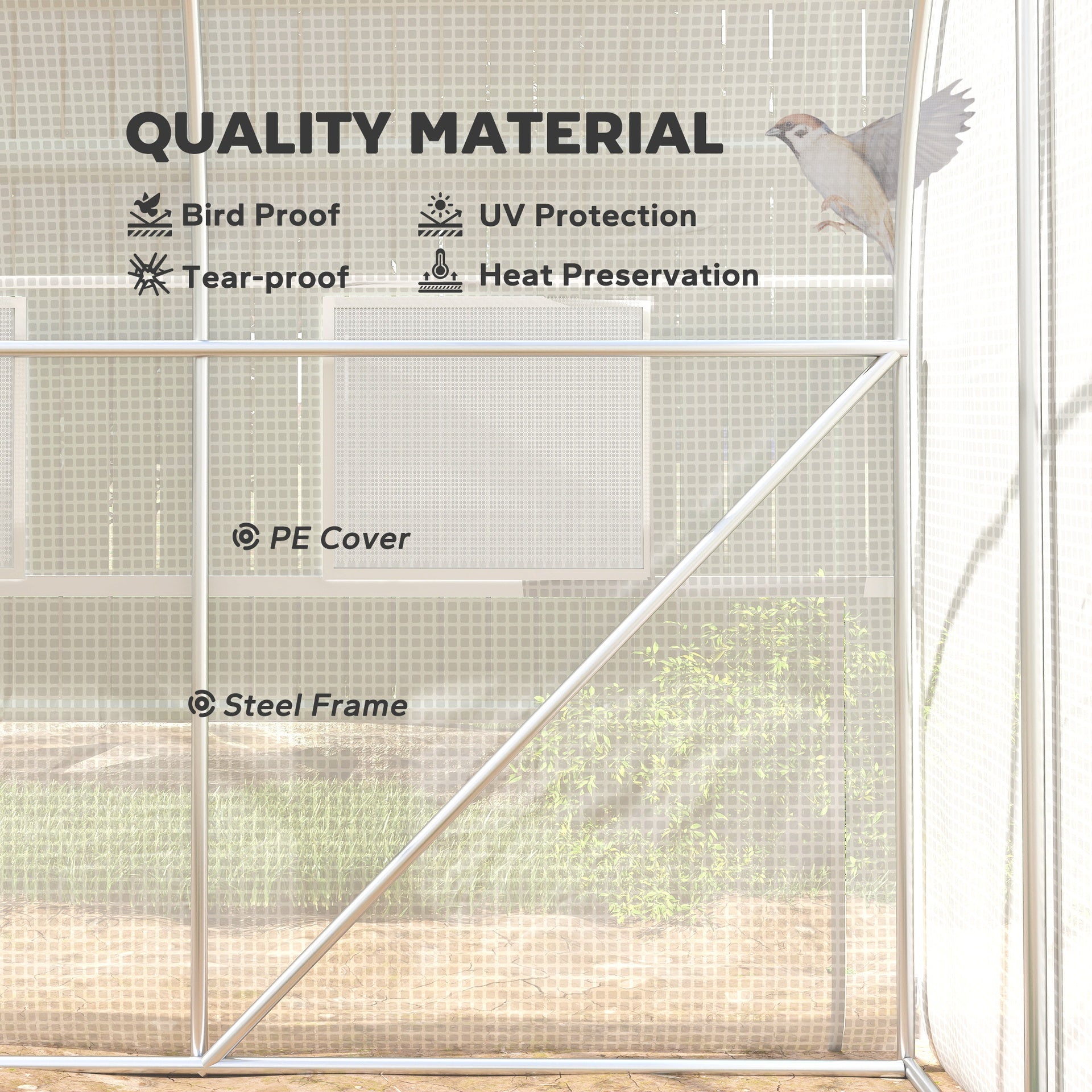 Outsunny 9.7' x 6.5' x 6.5' Walk-in Tunnel Greenhouse, Outdoor Green House with Anti-Tear PE Cover, Zipper Doors and Mesh Windows, White