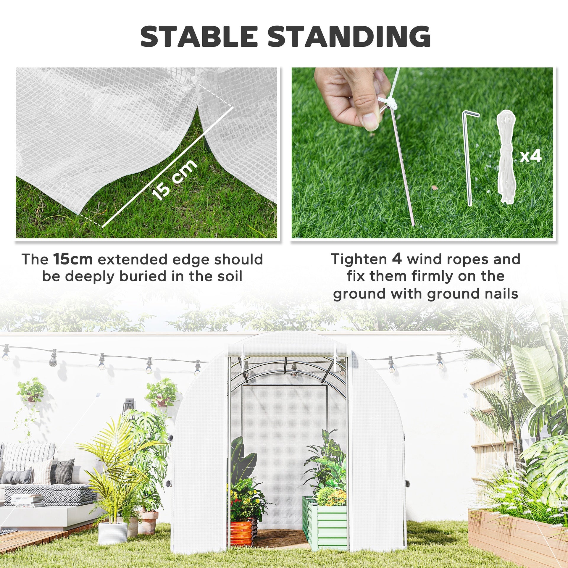 Outsunny 9.7' x 6.5' x 6.5' Walk-in Tunnel Greenhouse, Outdoor Green House with Anti-Tear PE Cover, Zipper Doors and Mesh Windows, White