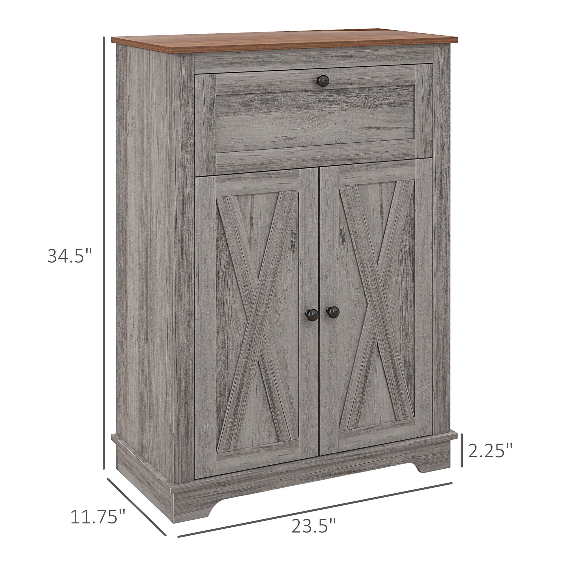 HOMCOM Farmhouse Sideboard Storage Cabinet with Doors and Drawer for Kitchen, Living room, 23.5"x11.75"x34.5", Gray