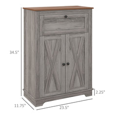 HOMCOM Farmhouse Sideboard Storage Cabinet with Doors and Drawer for Kitchen, Living room, 23.5"x11.75"x34.5", Gray