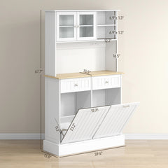 HOMCOM Kitchen Cabinet with Charging Station, 2 Tilt Out Cabinets, Microwave Stand, Freestanding Kitchen Pantry Cabinet, White