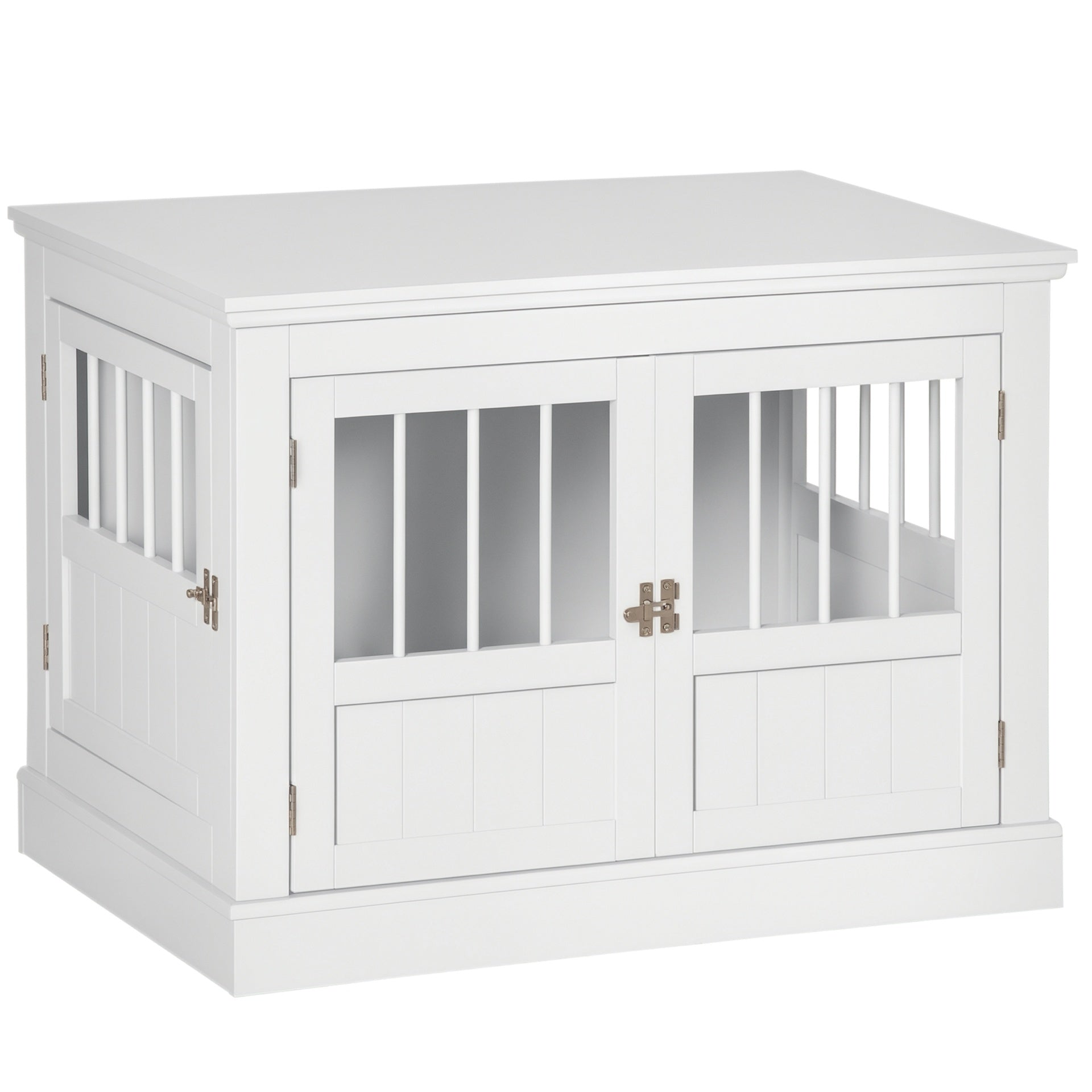 PawHut Wooden Dog Crate End Table, Dog Crate Furniture with Triple Doors, Puppy Crate for Small Dogs Indoor Use, White