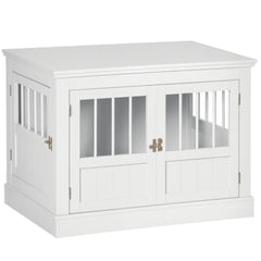 PawHut Wooden Dog Crate End Table, Dog Crate Furniture with Triple Doors, Puppy Crate for Small Dogs Indoor Use, White