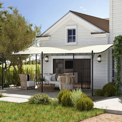 Outsunny 10' x 20' Wall-Mounted Outdoor Pergola Canopy, Metal Patio Canopy with Drainage Holes for Backyard Garden, Cream White