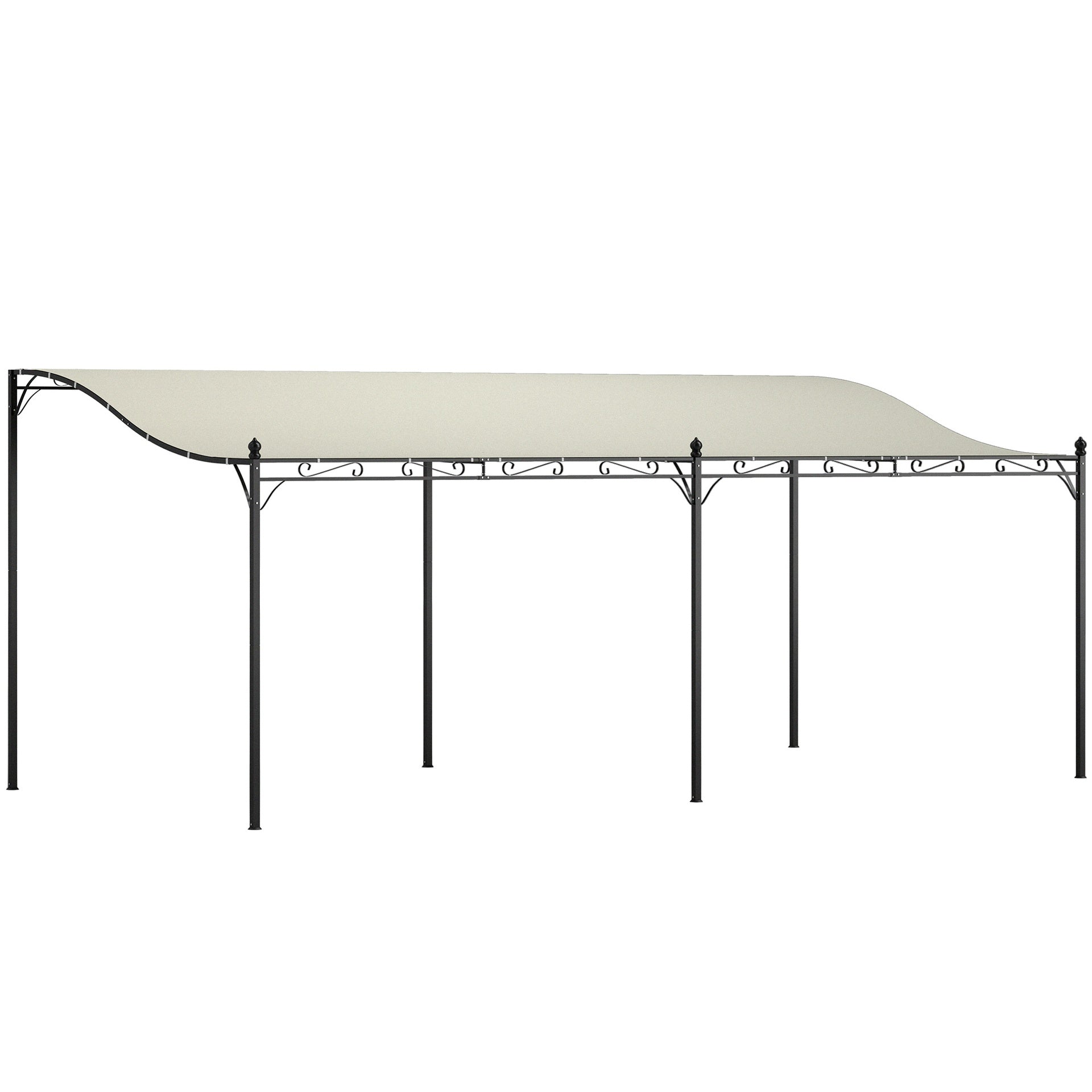 Outsunny 10' x 20' Wall-Mounted Outdoor Pergola Canopy, Metal Patio Canopy with Drainage Holes for Backyard Garden, Cream White