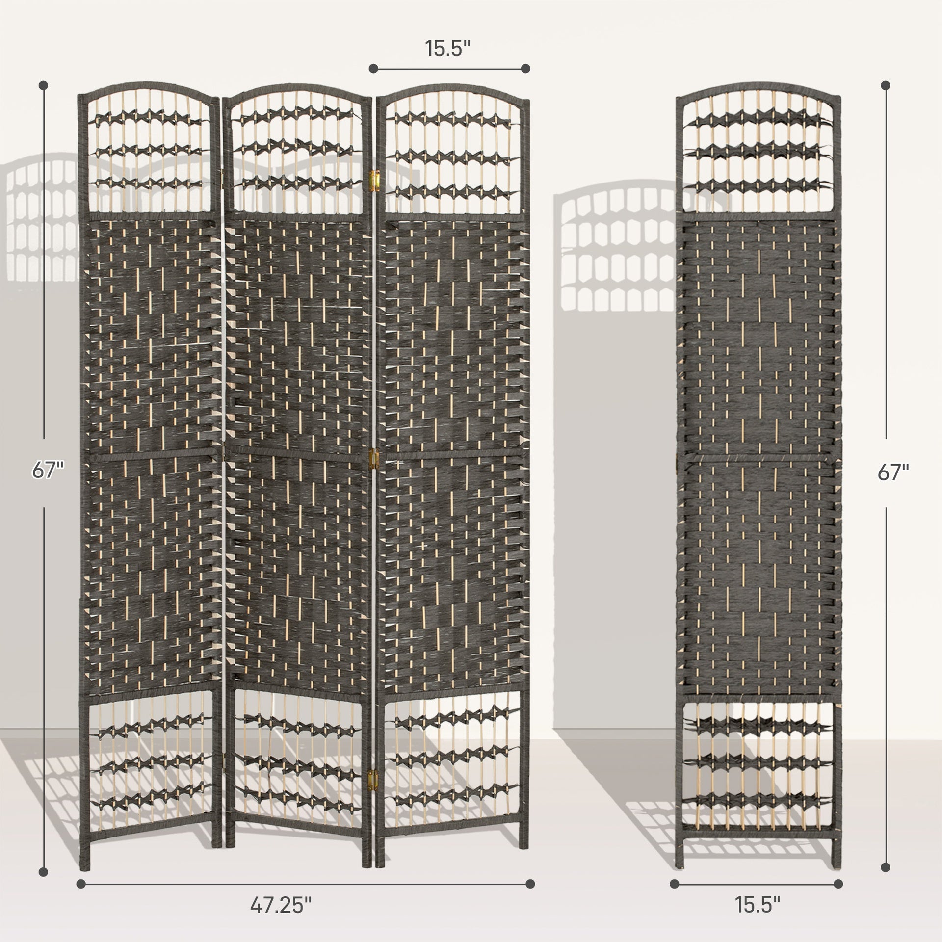 HOMCOM 3 Panel Folding Room Divider Portable Privacy Screen Wave Fiber Room Partition for Home Office Dark Gray
