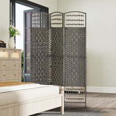 HOMCOM 3 Panel Folding Room Divider Portable Privacy Screen Wave Fiber Room Partition for Home Office Dark Gray