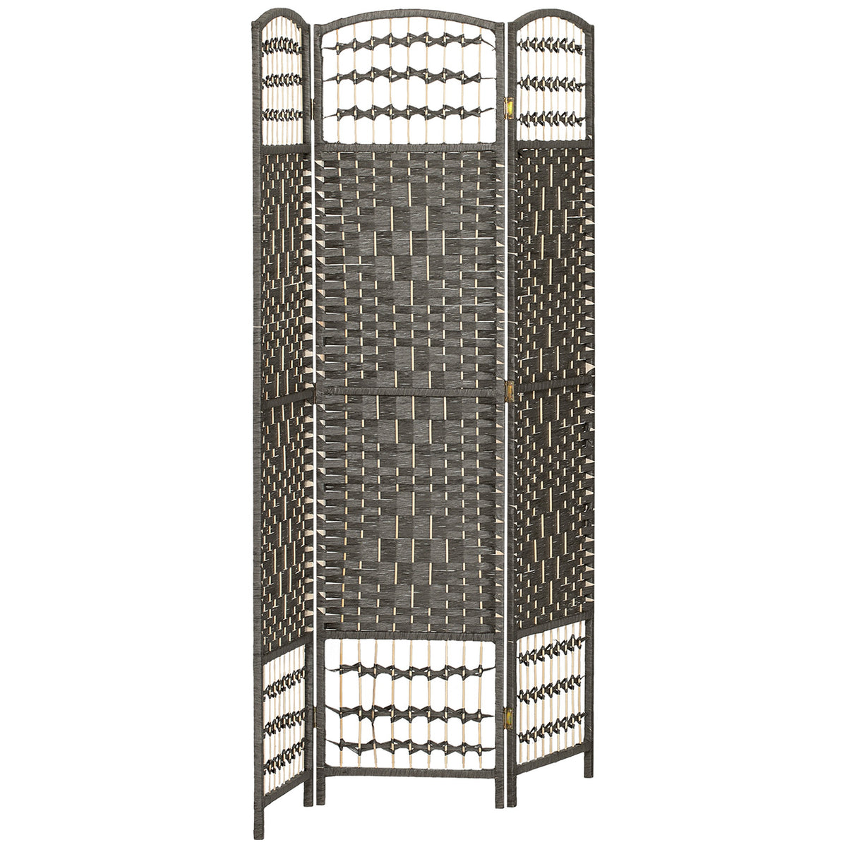 HOMCOM 3 Panel Folding Room Divider Portable Privacy Screen Wave Fiber Room Partition for Home Office Dark Gray