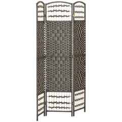 HOMCOM 3 Panel Folding Room Divider Portable Privacy Screen Wave Fiber Room Partition for Home Office Dark Gray