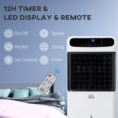 HOMCOM 3-In-1 Ice Cooling Fan, Mobile Evaporative Air Cooler with Remote, Timer, Oscillating for Home Office, Bedroom, White