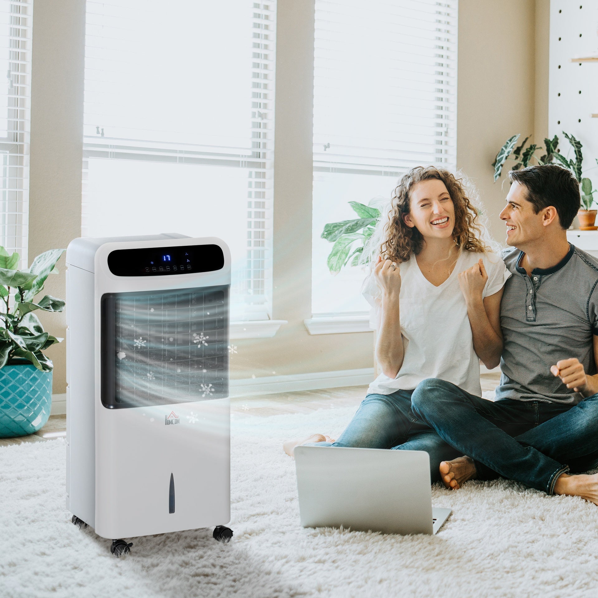 HOMCOM 3-In-1 Ice Cooling Fan, Mobile Evaporative Air Cooler with Remote, Timer, Oscillating for Home Office, Bedroom, White