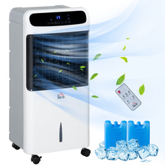 HOMCOM 3-In-1 Ice Cooling Fan, Mobile Evaporative Air Cooler with Remote, Timer, Oscillating for Home Office, Bedroom, White