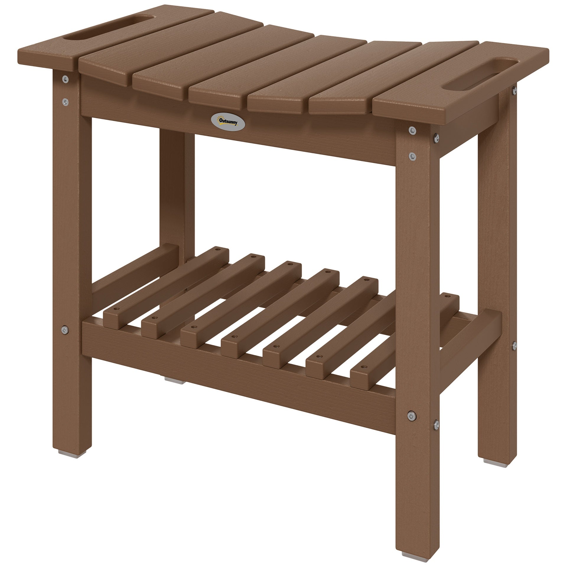 Outsunny HDPE Shower Bench, Waterproof Shower Stool with Handle, Storage Shelf, Non-Slip Pads for Indoor Outdoor, Brown