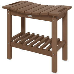 Outsunny HDPE Shower Bench, Waterproof Shower Stool with Handle, Storage Shelf, Non-Slip Pads for Indoor Outdoor, Brown