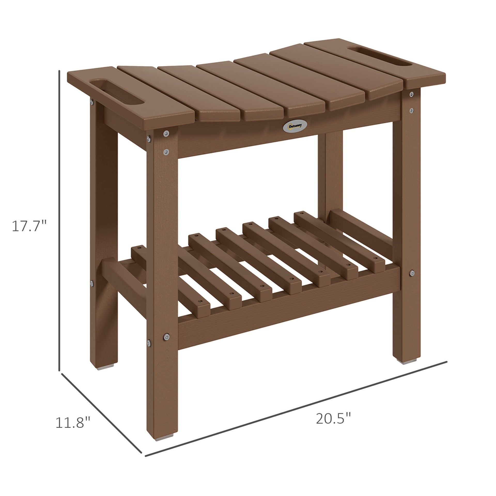 Outsunny HDPE Shower Bench, Waterproof Shower Stool with Handle, Storage Shelf, Non-Slip Pads for Indoor Outdoor, Brown