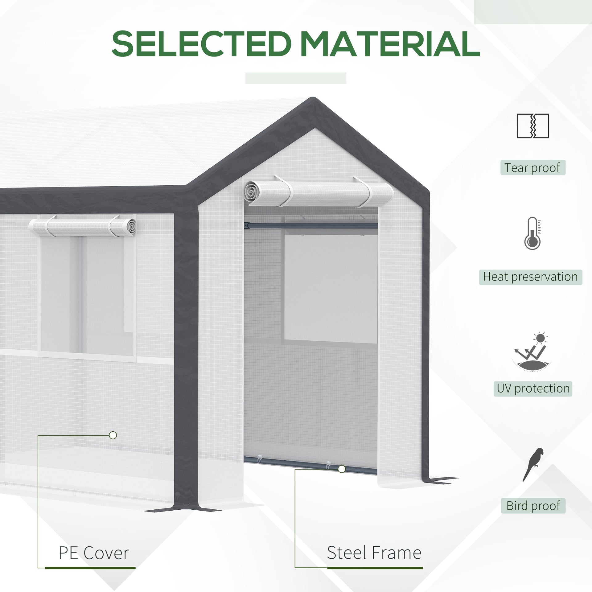 Outsunny 10' x 7' x 7' Greenhouse, Walk-in Outdoor Tunnel Green House with PE Cover, Steel Frame, 2 Roll-Up Zipper Doors & 4 Windows for Flowers, Vegetables, Tropical Plants, White