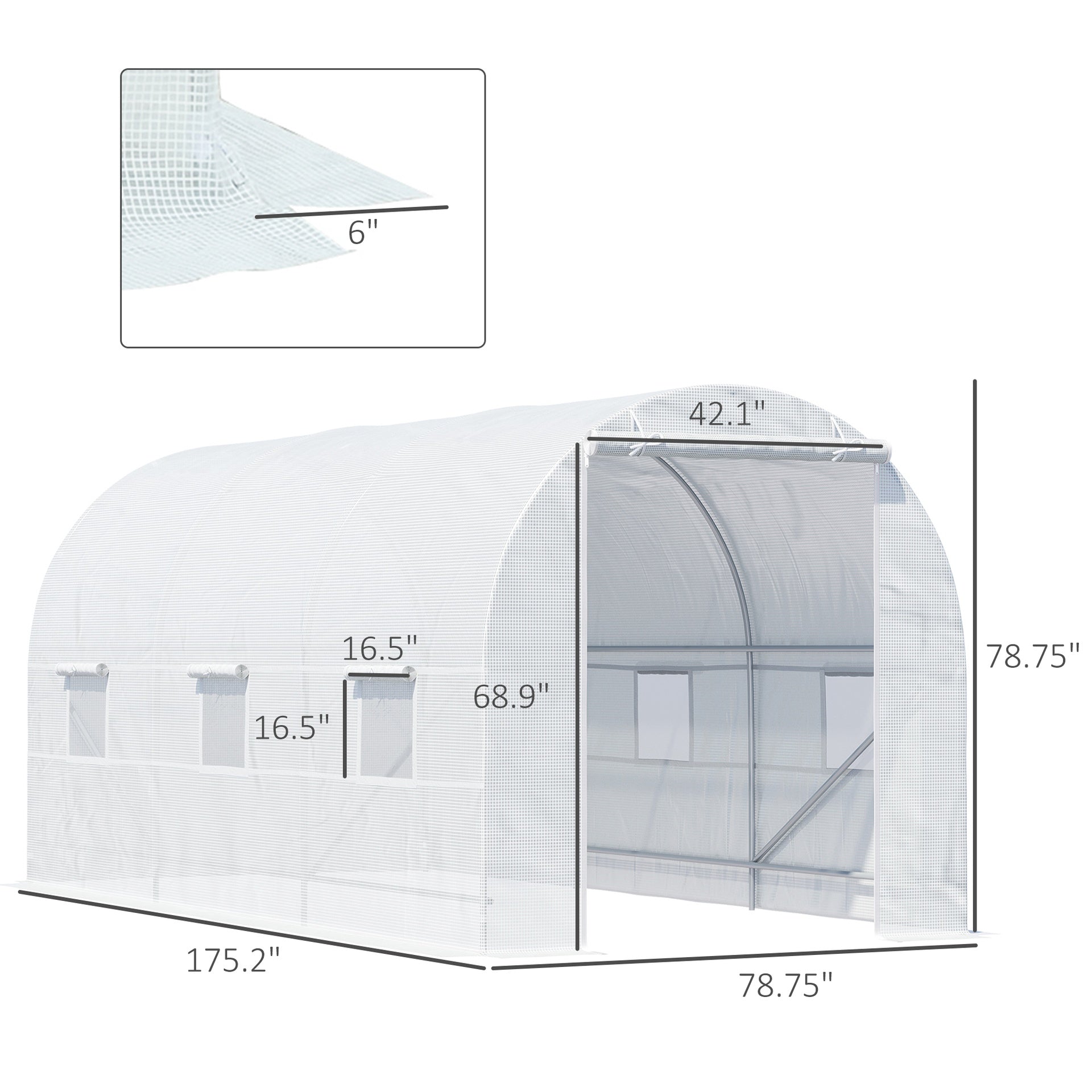 Outsunny 15' x 7' x 7' Walk-In Tunnel Greenhouse, Large Garden Hot House Kit with 6 Roll-up Windows & Roll Up Door, Steel Frame, White