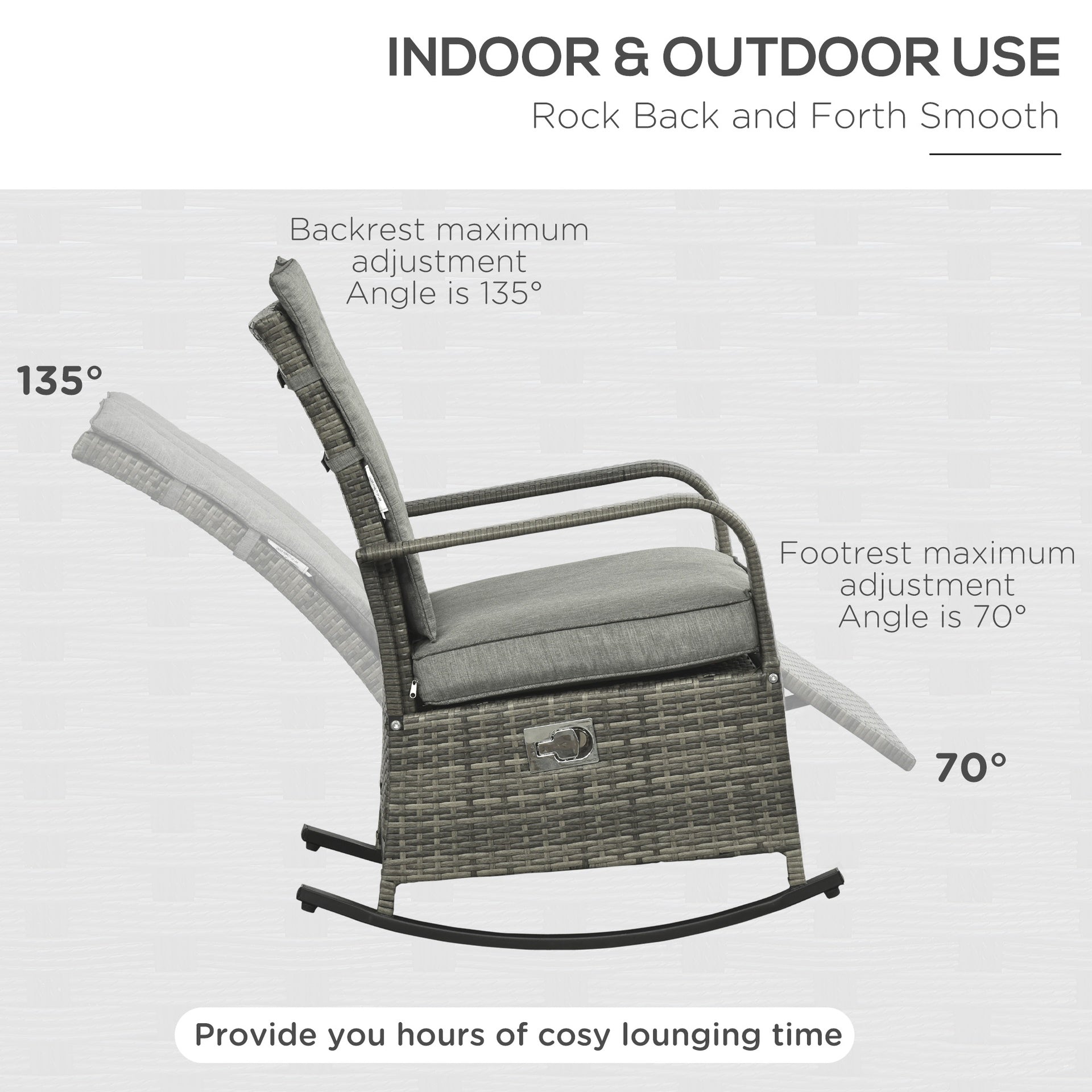 Outsunny PE Rattan Rocking Recliner with Footrest, Gray