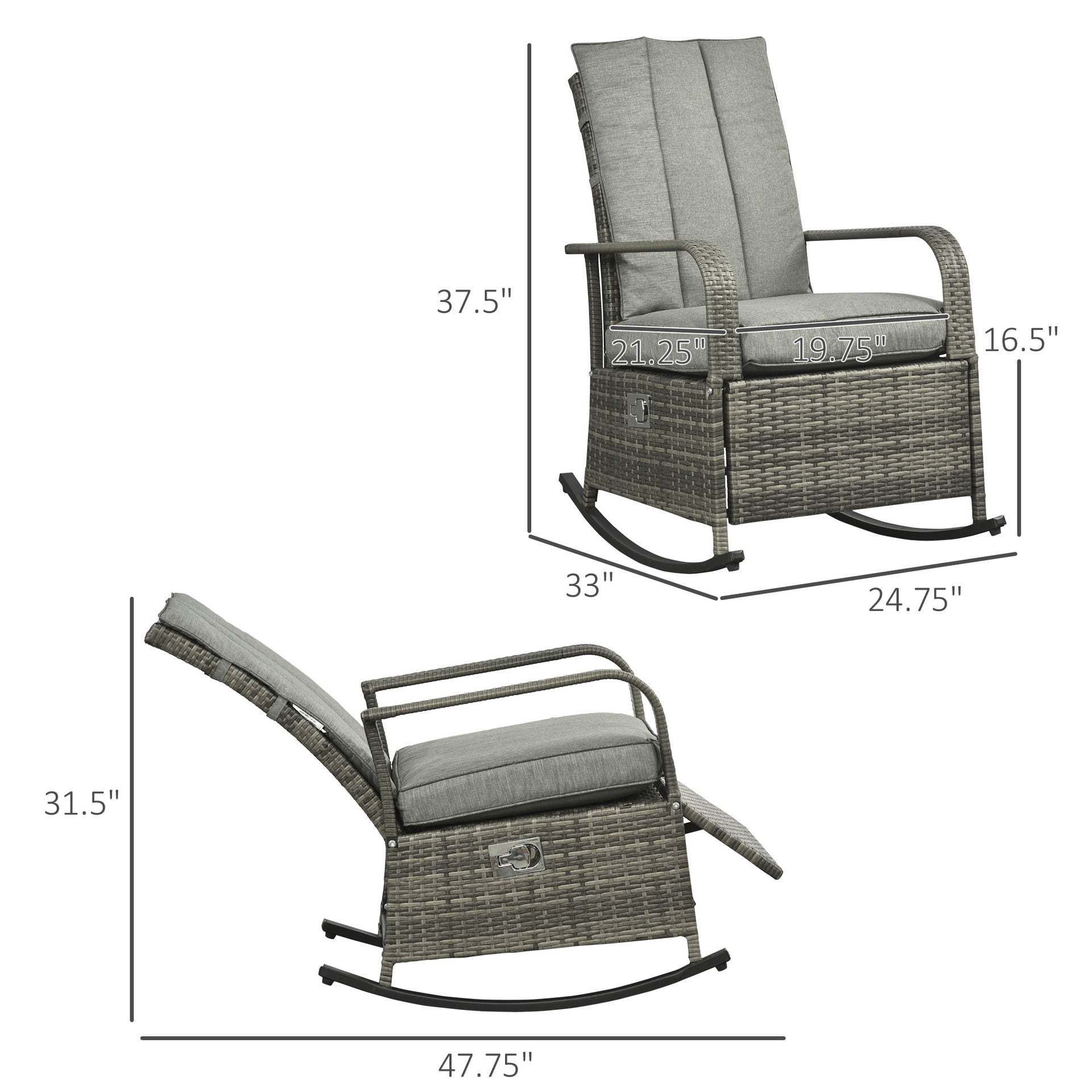 Outsunny PE Rattan Rocking Recliner with Footrest, Gray