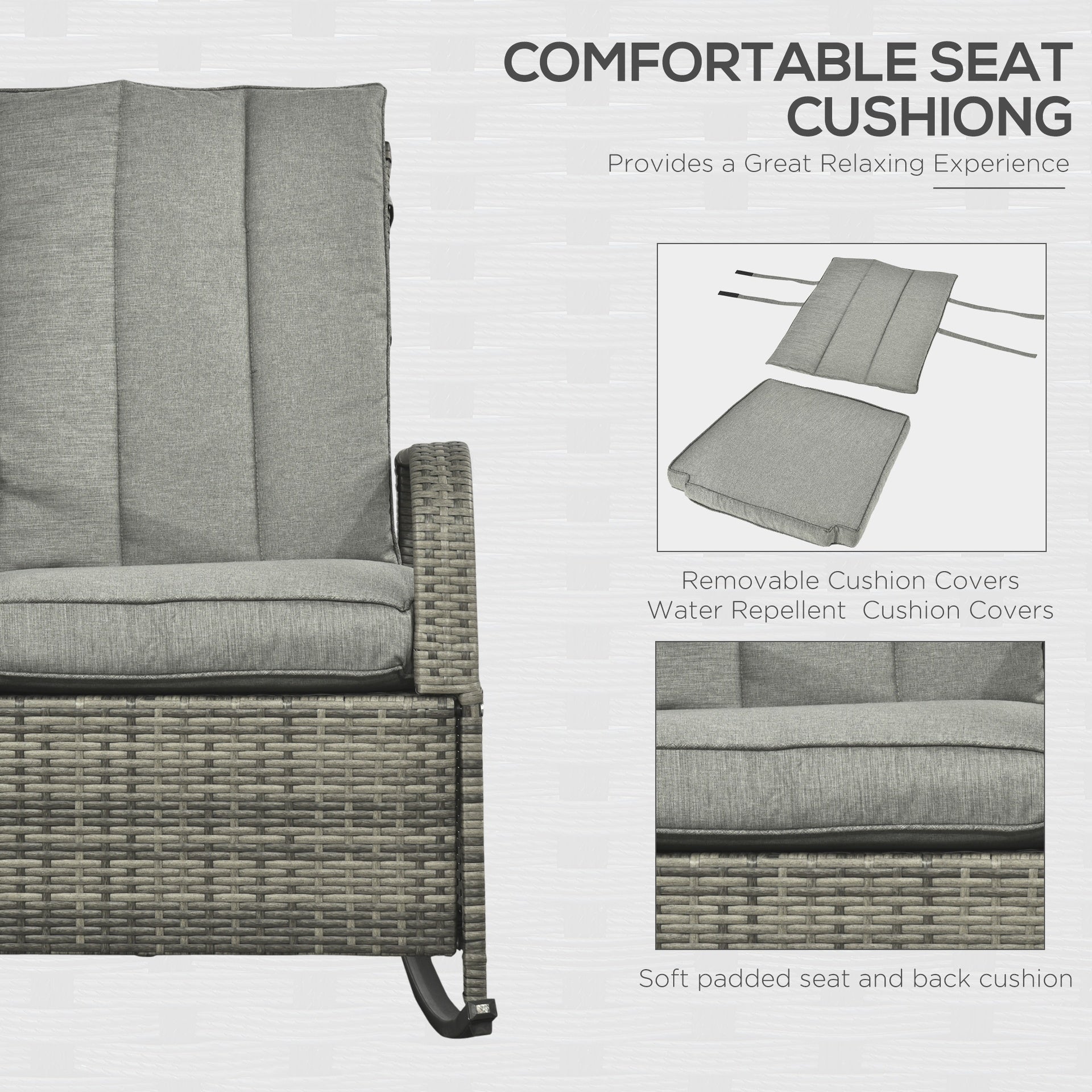 Outsunny PE Rattan Rocking Recliner with Footrest, Gray