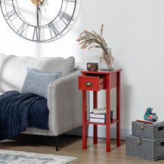 HOMCOM 2-Tier Side Table with Drawer and Shelf, End Table for Living Room and Hallway, Red