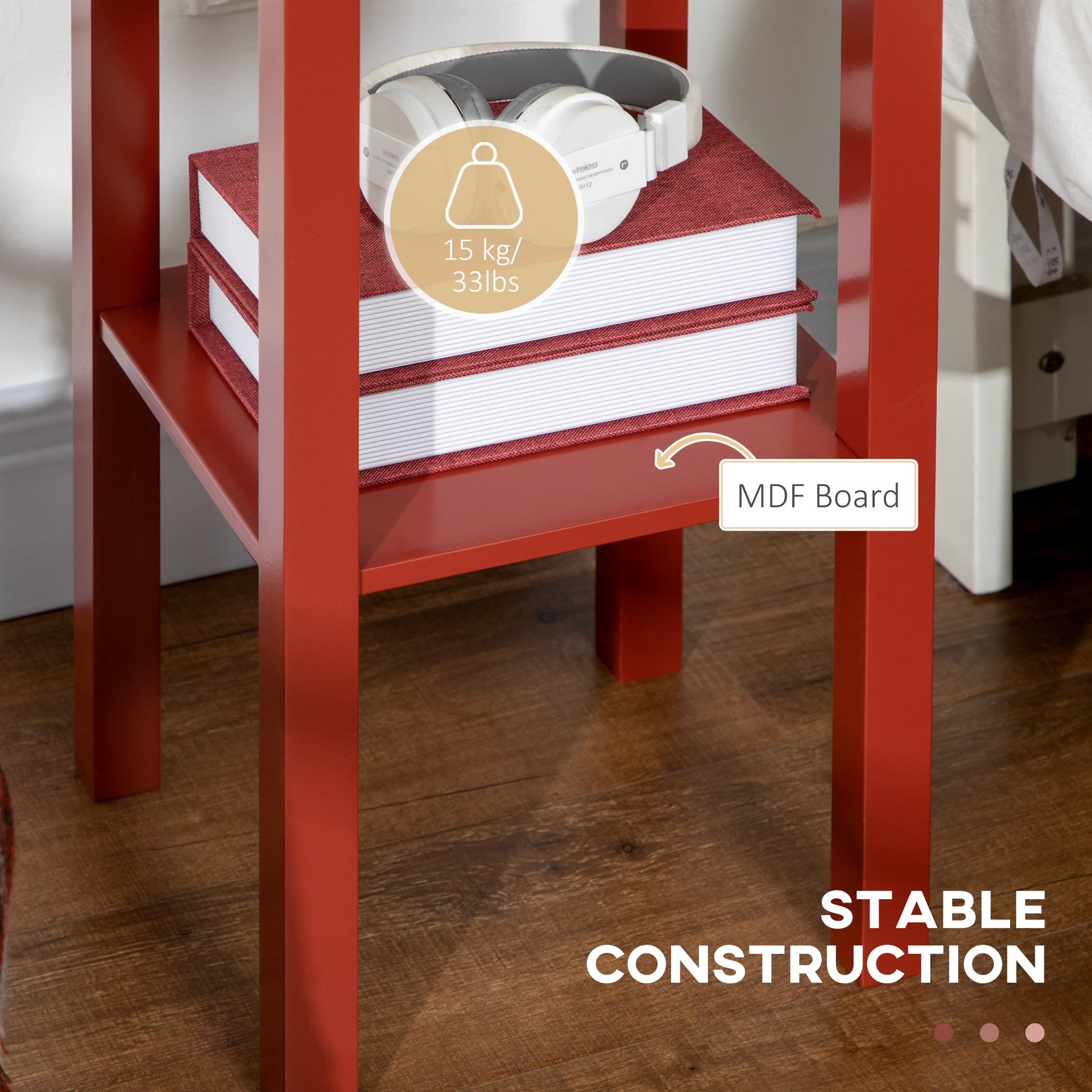 HOMCOM 2-Tier Side Table with Drawer and Shelf, End Table for Living Room and Hallway, Red