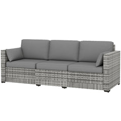 Outsunny Patio Couch PE Wicker Deep Seating Outdoor Sofa with Removable Cushions, 3 Seater Rattan Sofa, Outdoor Furniture for Balcony, Deck, Garden and Poolside, Gray