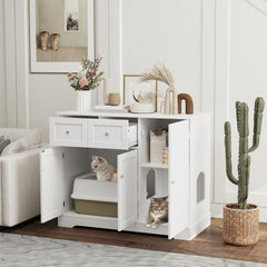 PawHut Cat Litter Box Enclosure with Drawers, Storage, Anti-tip Kit, 39" x 18" x 31.5", White
