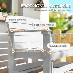 Outsunny Patio Glider Bench w/ HDPE Slatted Double Rocking Chair, White