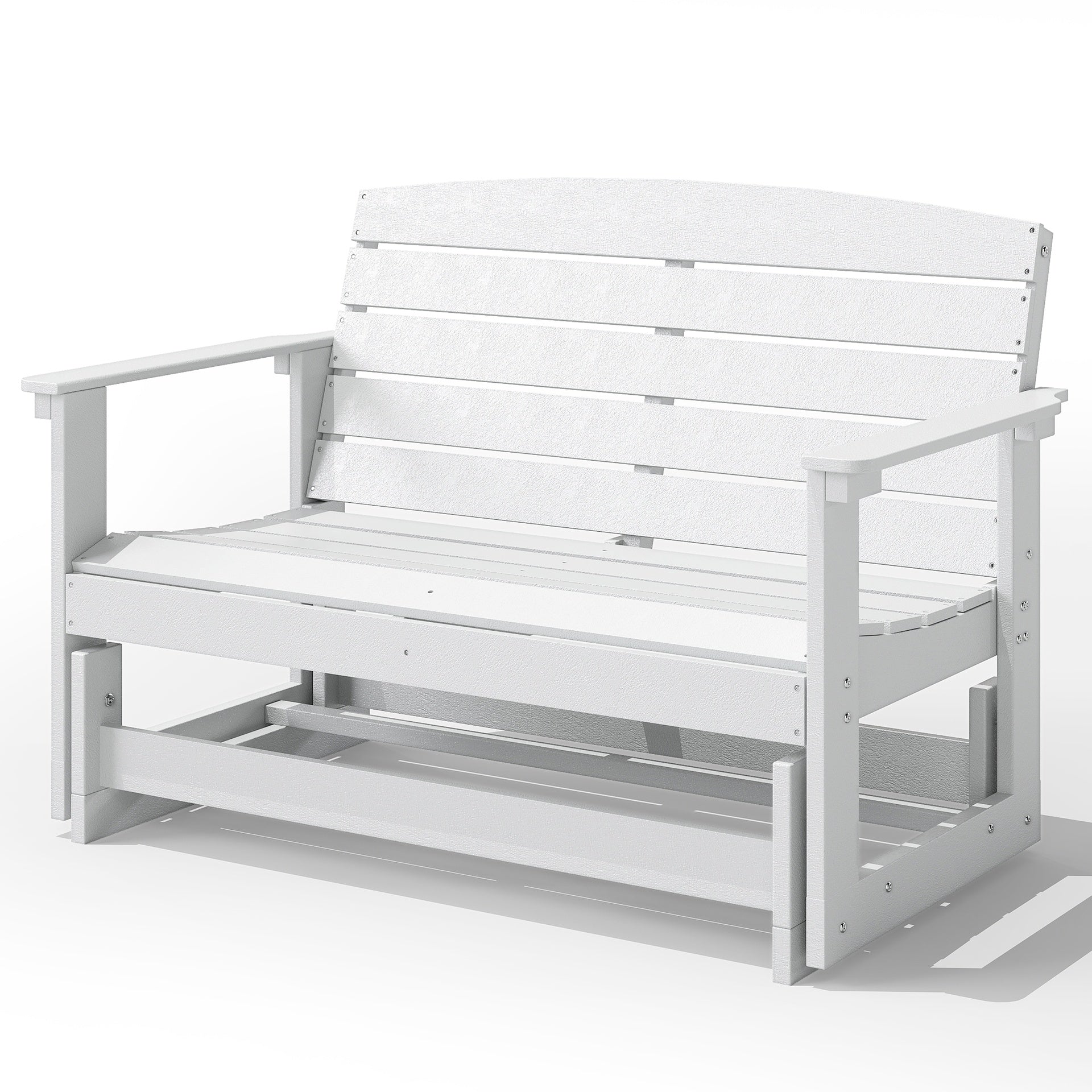 Outsunny Patio Glider Bench w/ HDPE Slatted Double Rocking Chair, White