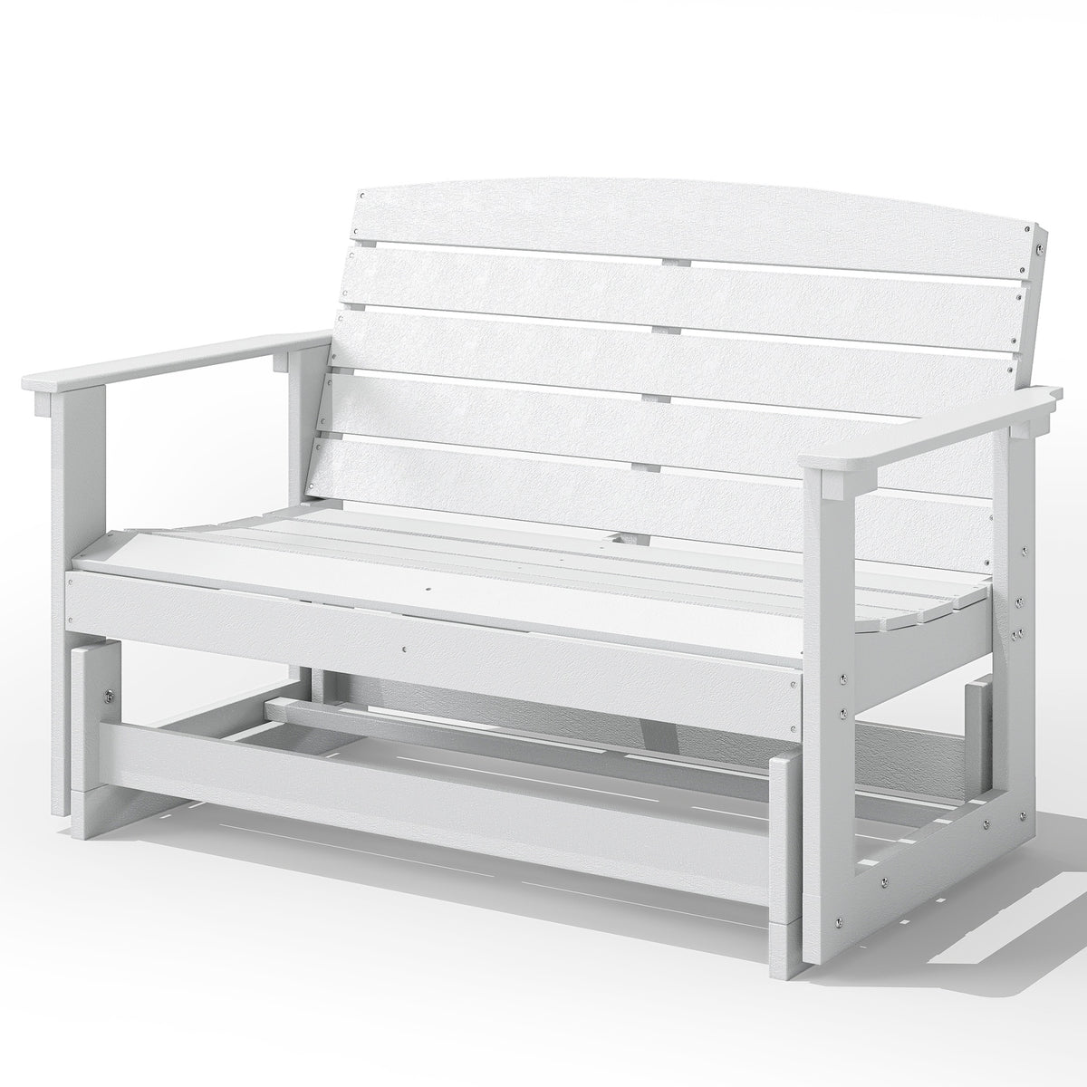 Outsunny Patio Glider Bench w/ HDPE Slatted Double Rocking Chair, White