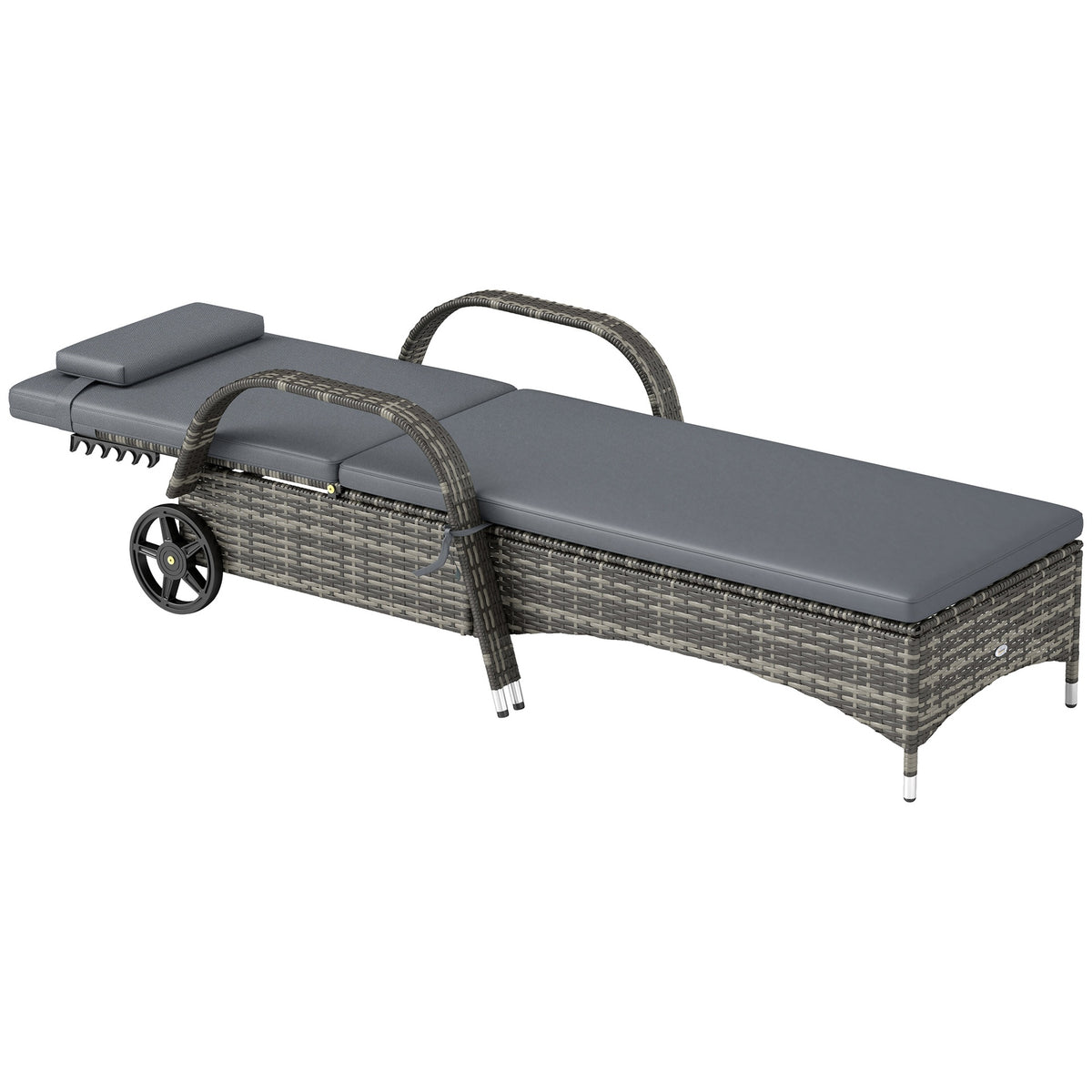 Outsunny Outdoor Chaise Lounge, 5-Level Adjustable Backrest Rattan Pool Lounge Chair with Wheels, Cushion & Headrest, Gray