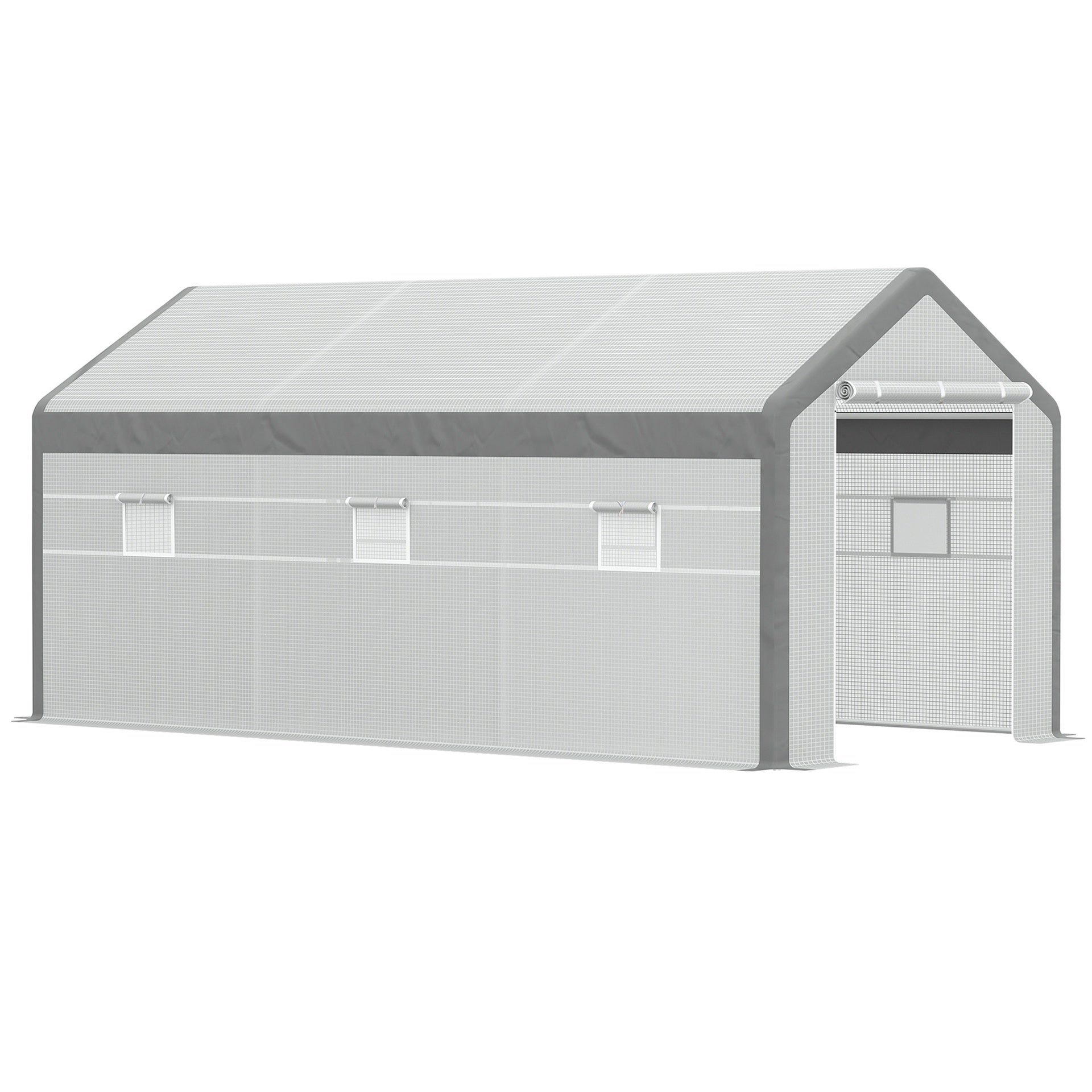 Outsunny 20' x 10' x 9' Walk-in Greenhouse, Outdoor Garden Warm Hot House with 6 Roll-up Windows, 2 Zippered Doors and Weather Cover, White
