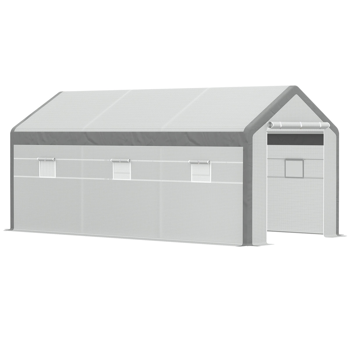 Outsunny 20' x 10' x 9' Walk-in Greenhouse, Outdoor Garden Warm Hot House with 6 Roll-up Windows, 2 Zippered Doors and Weather Cover, White