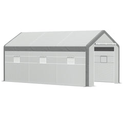 Outsunny 20' x 10' x 9' Walk-in Greenhouse, Outdoor Garden Warm Hot House with 6 Roll-up Windows, 2 Zippered Doors and Weather Cover, White