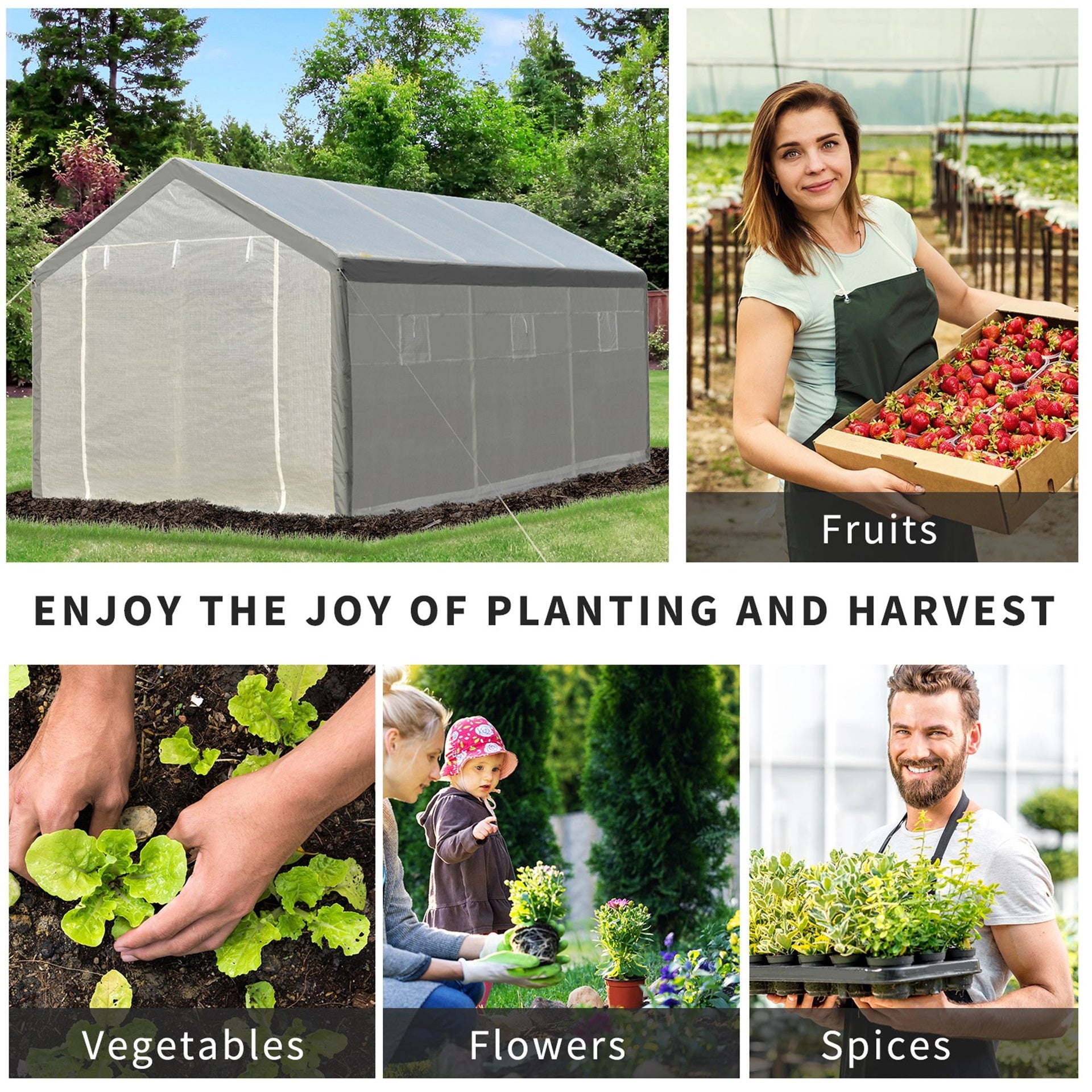 Outsunny 20' x 10' x 9' Walk-in Greenhouse, Outdoor Garden Warm Hot House with 6 Roll-up Windows, 2 Zippered Doors and Weather Cover, White
