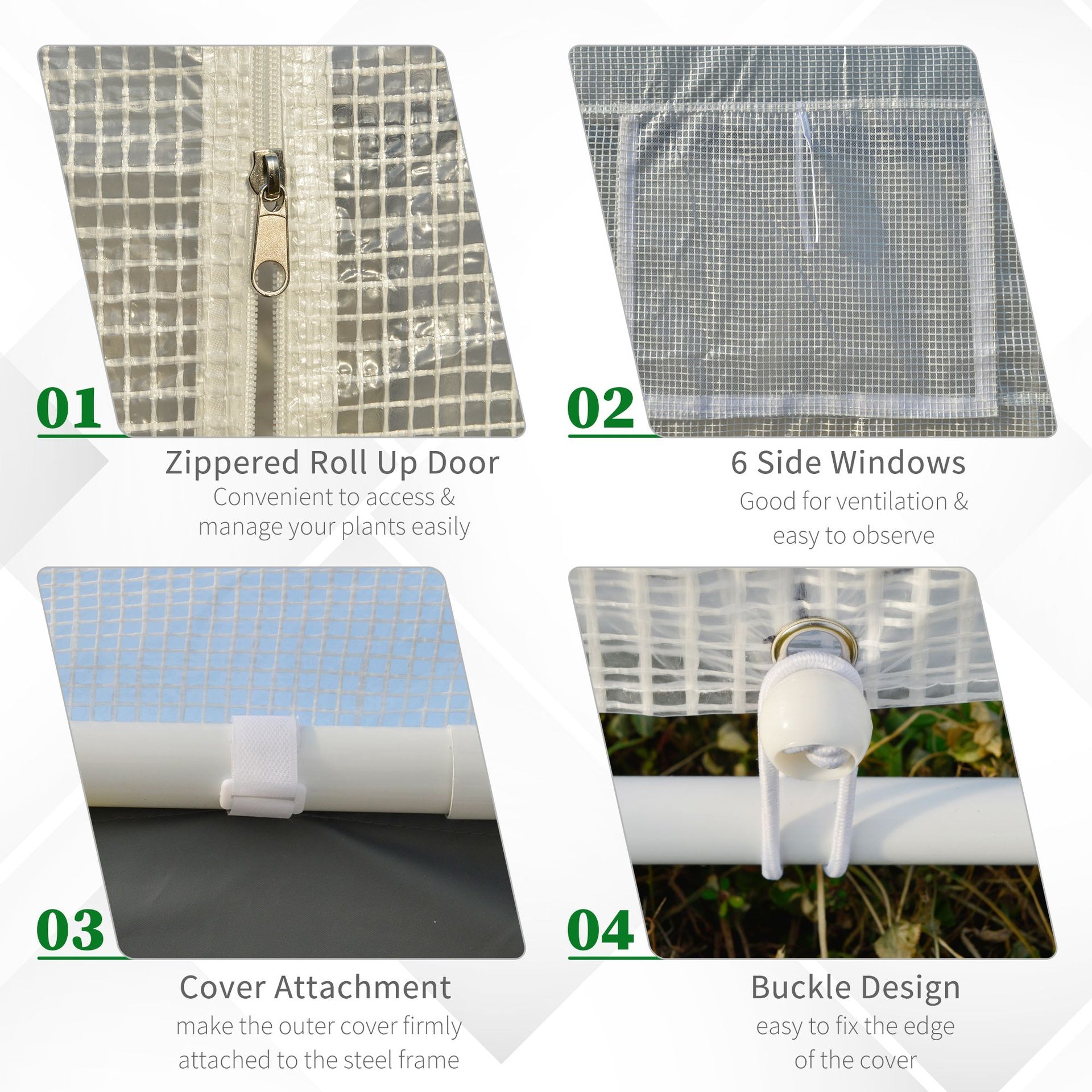 Outsunny 20' x 10' x 9' Walk-in Greenhouse, Outdoor Garden Warm Hot House with 6 Roll-up Windows, 2 Zippered Doors and Weather Cover, White