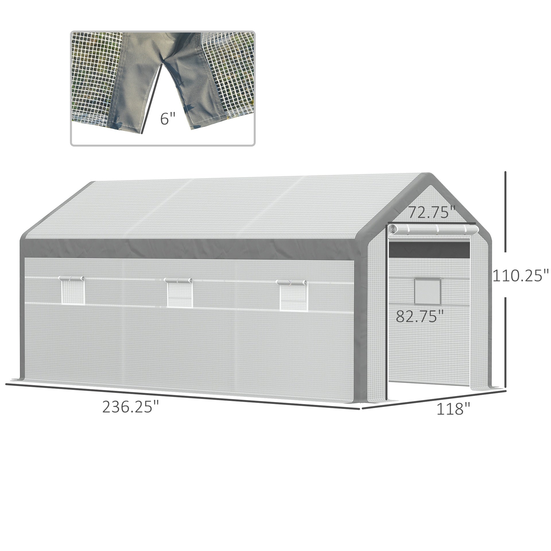 Outsunny 20' x 10' x 9' Walk-in Greenhouse, Outdoor Garden Warm Hot House with 6 Roll-up Windows, 2 Zippered Doors and Weather Cover, White