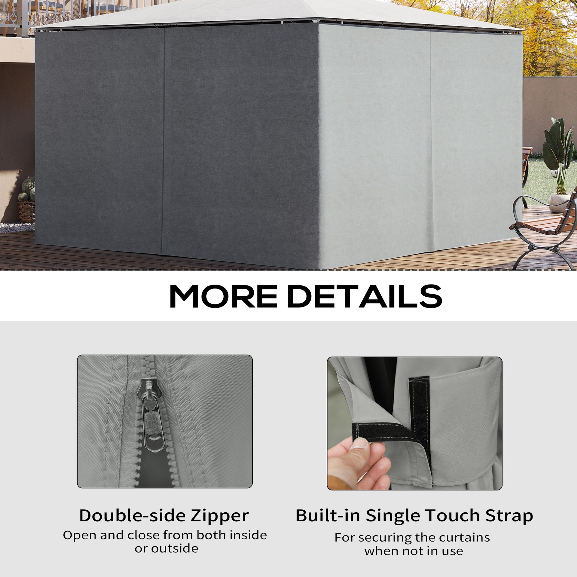 Outsunny 9.84' x 13.1' Gazebo Sidewall Set with Hooks/C-Rings, Light Gray