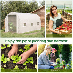 Outsunny 14.6' x 6.6' x 6.6' Walk-In Tunnel Greenhouse, Large Garden Hot House Kit with 6 Roll-up Windows & Roll Up Door, Steel Frame, White