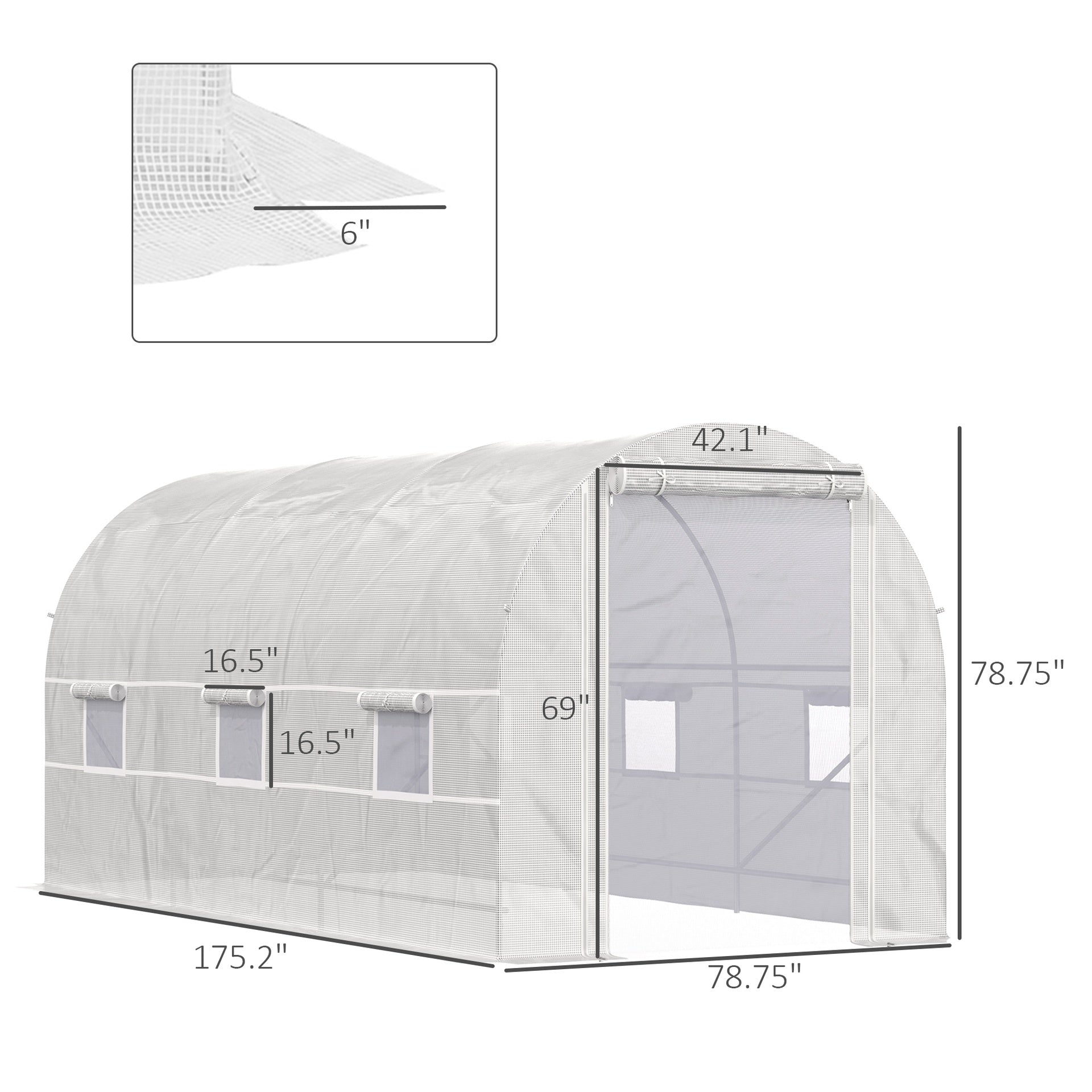 Outsunny 14.6' x 6.6' x 6.6' Walk-In Tunnel Greenhouse, Large Garden Hot House Kit with 6 Roll-up Windows & Roll Up Door, Steel Frame, White